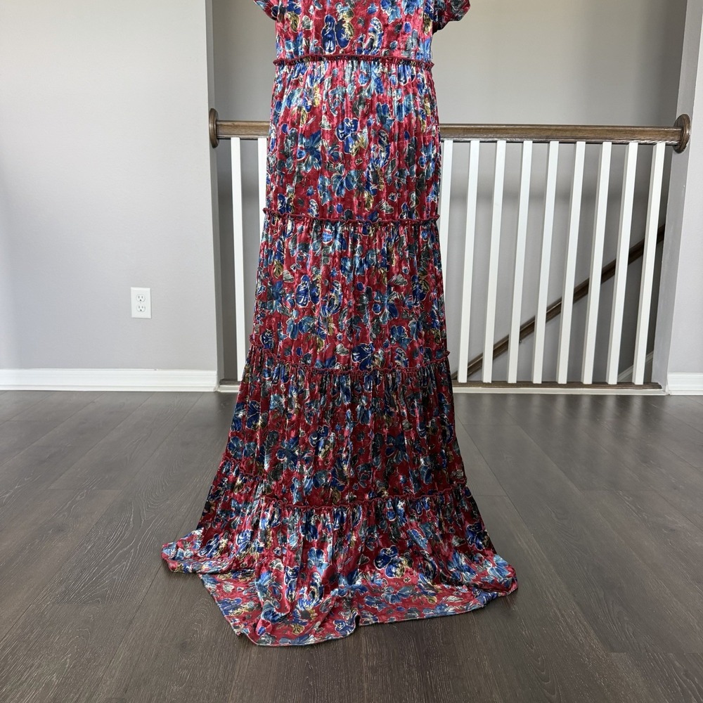 Natural Life Tiered Floral Velvet Maxi Dress Medium Boho Cottage Whimsigoth - Picture 3 of 10